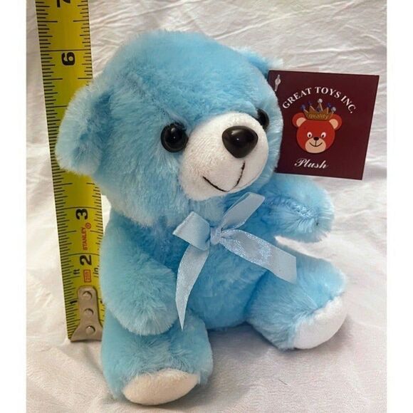 6" Baby Blue Plush Teddy Bear by Great Toys Inc. Stuffed Animal Toy Gift NWT - Picture 2 of 4